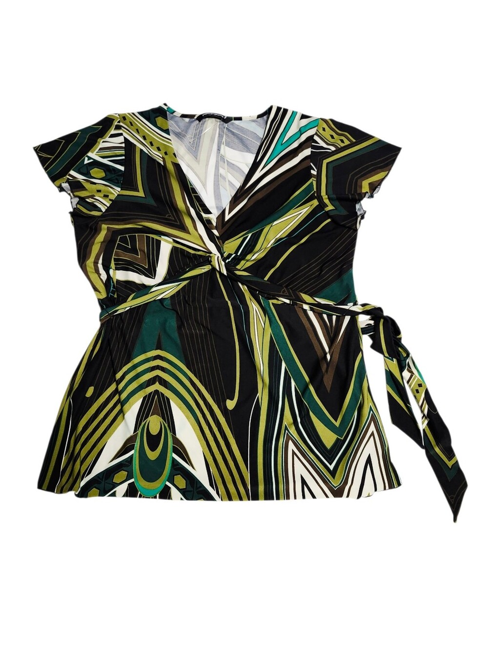Penningtons Green Geometric Print Twist-Front Top size X - Picture 3 of 11